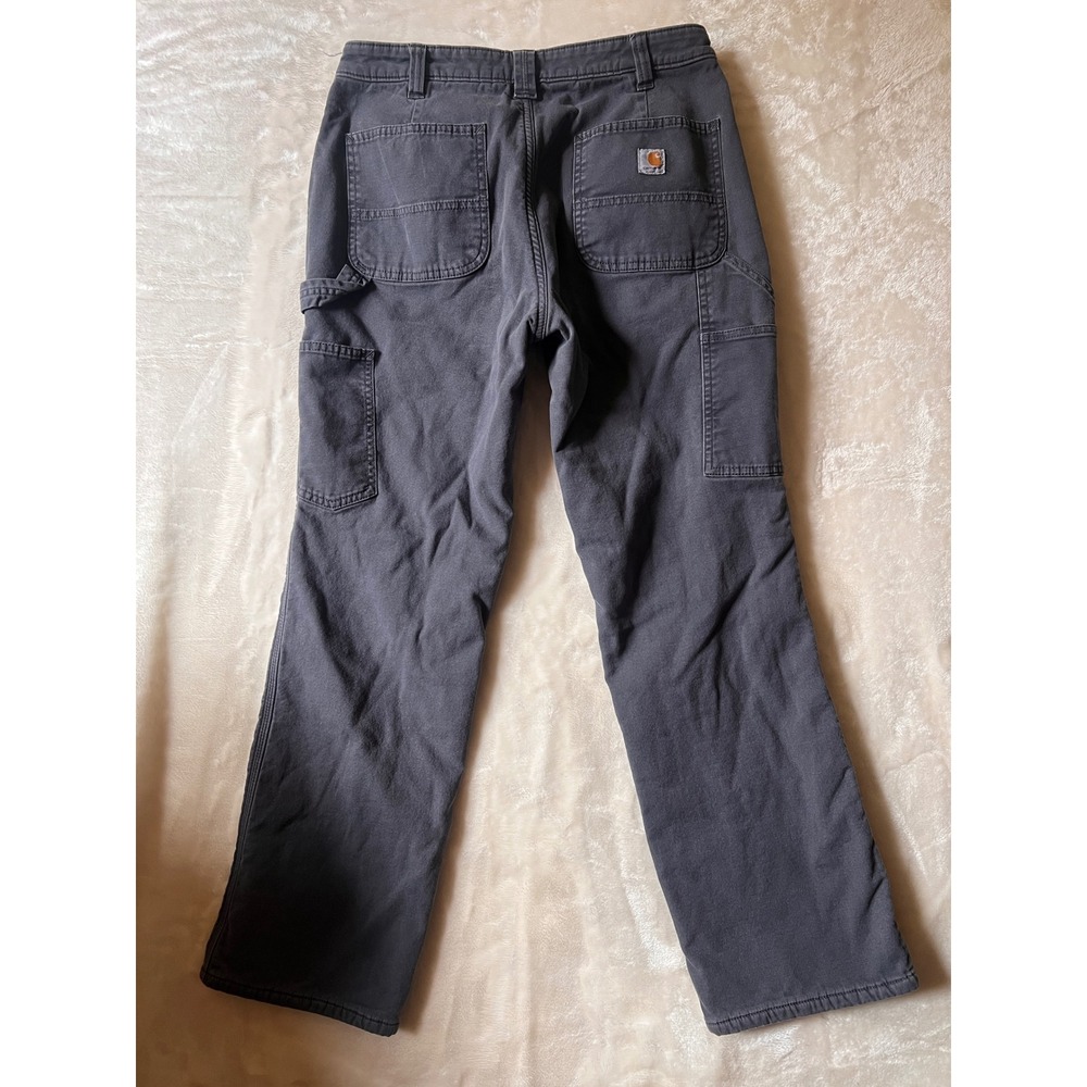 Carhartt Original Fit Fleece Lined Work Pants Gray Canvas Utility Womens 6 Short - Picture 3 of 5